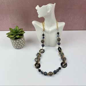Blue Gold Black Balls Beaded Statement Chain Necklace Women Fashion Jewelry